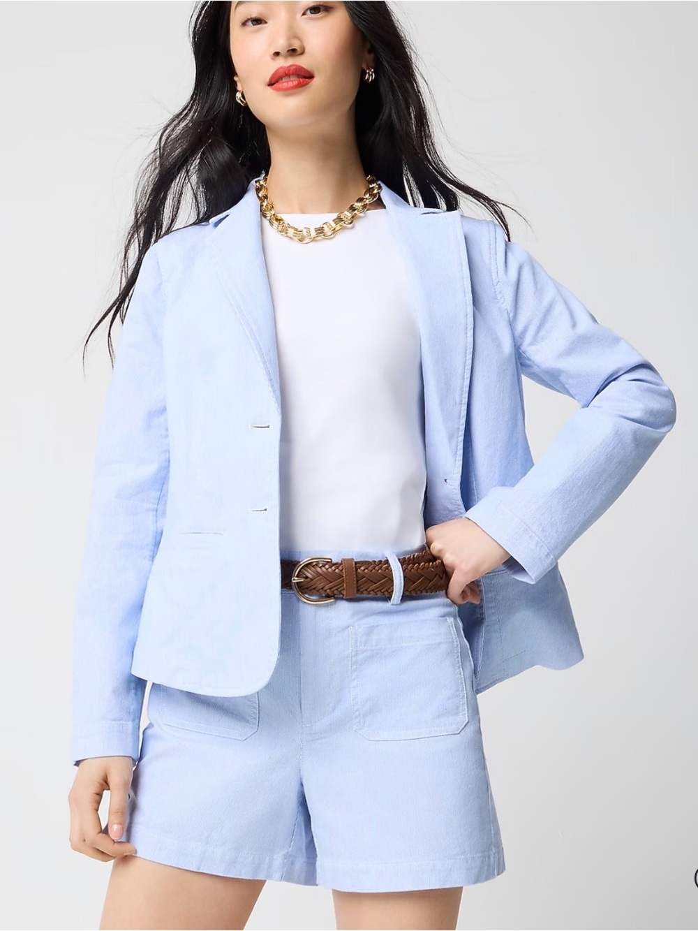 NWT J Crew “Lizzie” Light Blue Women's Patch Pocket Stripe Shorts 4” Inseam